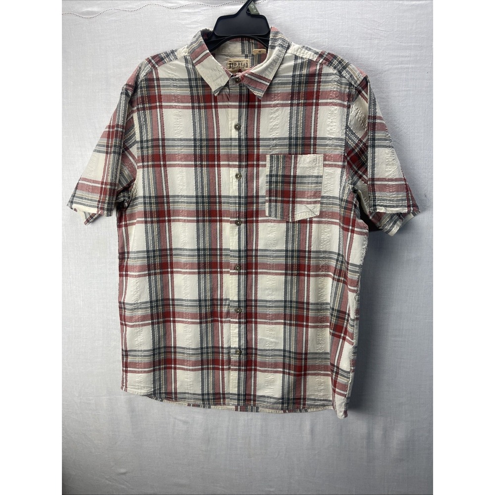 Red Head Brand Co. Men's Short Sleeve Plaid Button Up Shirt Cream Red Gray S L
